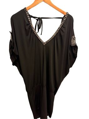Moda International Black Top with Embellished Neckline